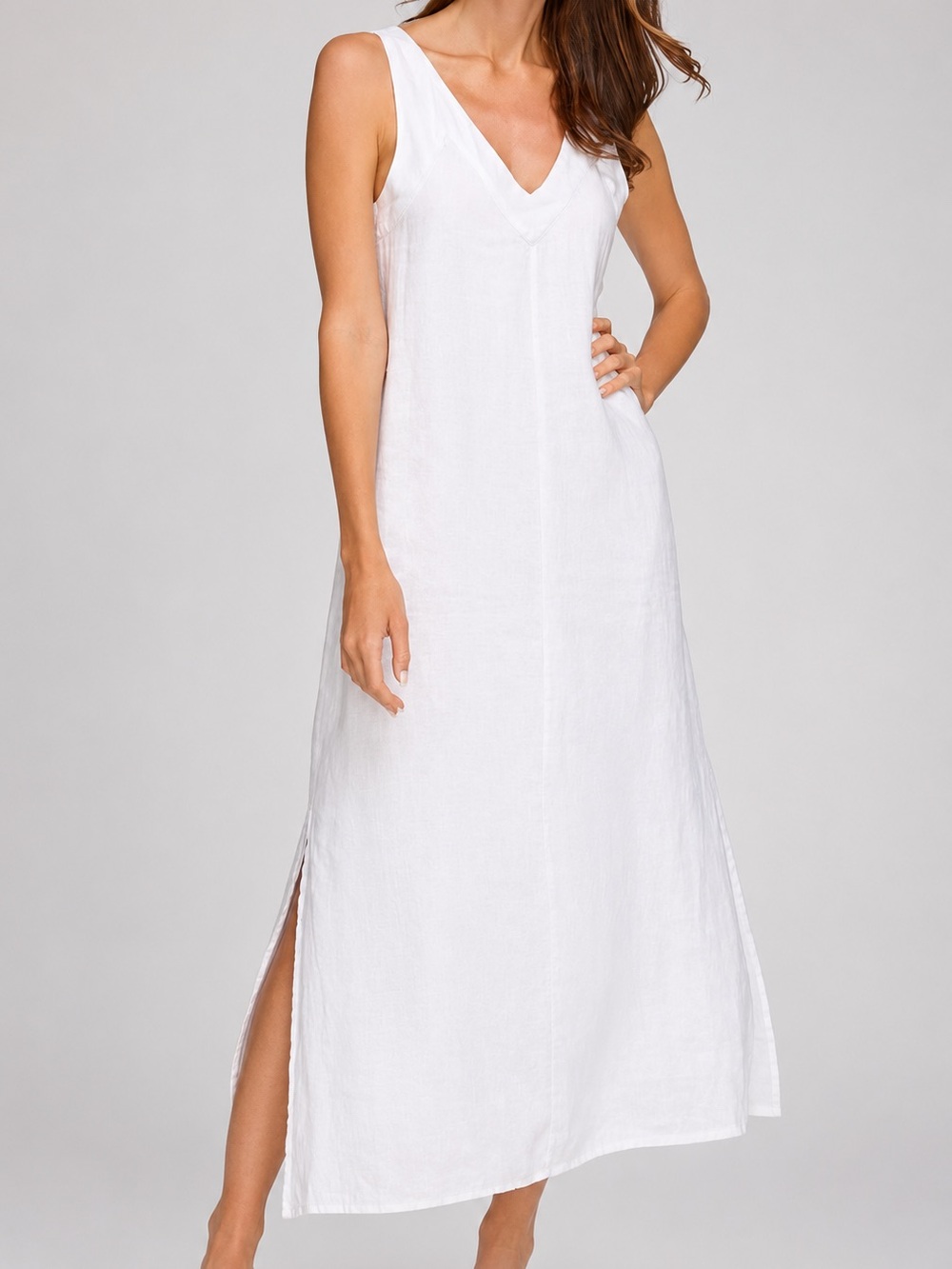 DKNY Pure White Linen Maxi Summer Dress
